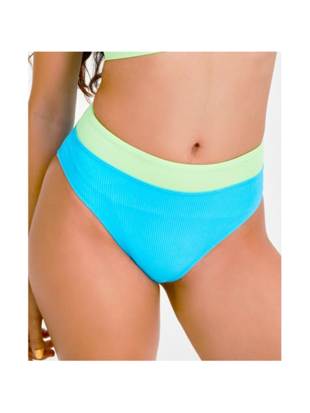 Salt + Cove Size Extra Small Blue & Lime Green High Waisted Bikini Bottoms NWT
